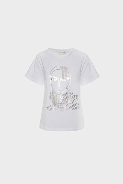 T-shirt με τύπωμα και κρεμαστά στρας