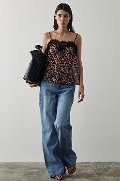 Animal print τοπ με δαντέλα