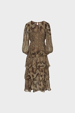 Μίντι animal print φόρεμα με βολάν