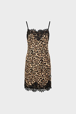 Μίνι animal print φόρεμα με δαντέλα