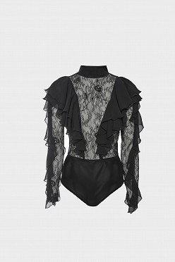 Διάφανο κορμάκι με δαντέλα και βολάν