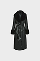 Μακρύ παλτό με δερμάτινη όψη και γούνινα στοιχεία